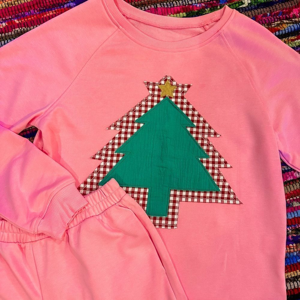 Pink Patchwork Christmas Tree Short Set